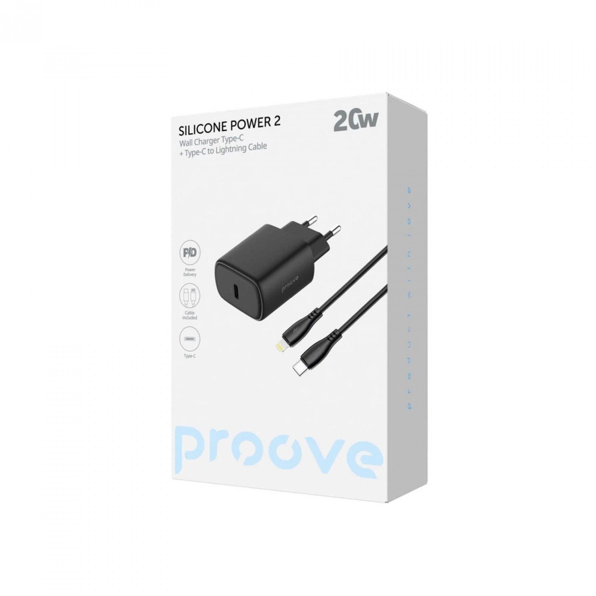 МЗП Proove Silicone Power 2 20W (Type-C) + Cable Type-C to Lightning (1m) (white)